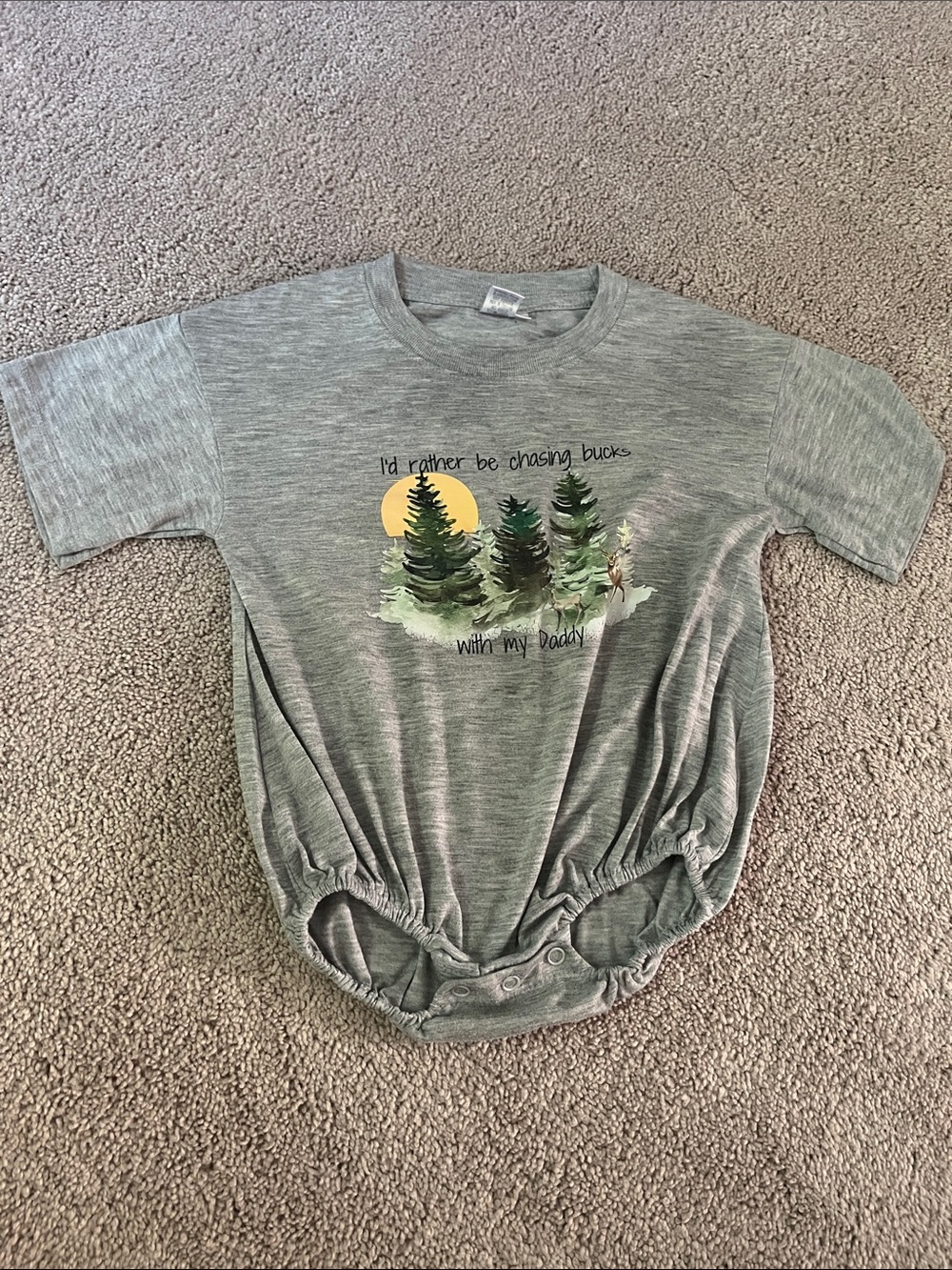 🍼Blanksful Gray Heather Woodland Graphic Short Sleeve Bubble Romper🍼